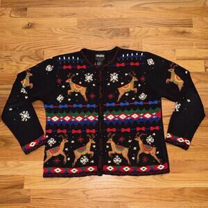Vtg Designers Studio HoHoHo Women’s Size Small Christmas Cardigan Sweater Ugly